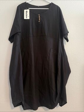 Minibee Men's Black Short Sleeve Tunic Shirt with Button Placket